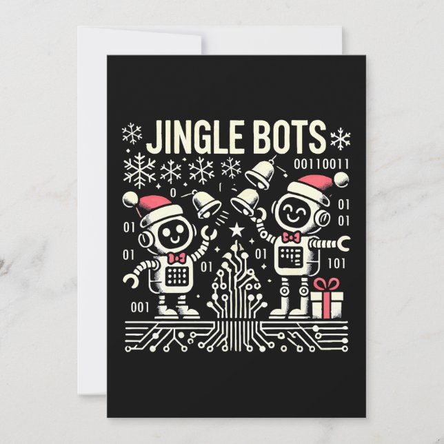 Jingle Bots Festive Holiday Robots with Santa Hats Invitation (Front)