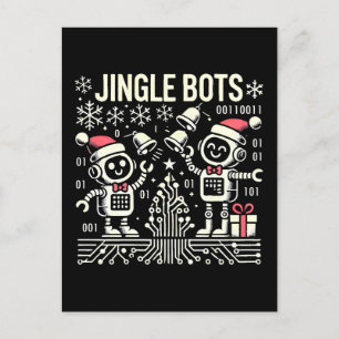 Jingle Bots Festive Holiday Robots with Santa Hats Postcard