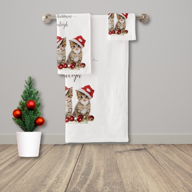 Jingle Cats Meowy Christmas Personalised Bath Towel Set (Creator Uploaded)