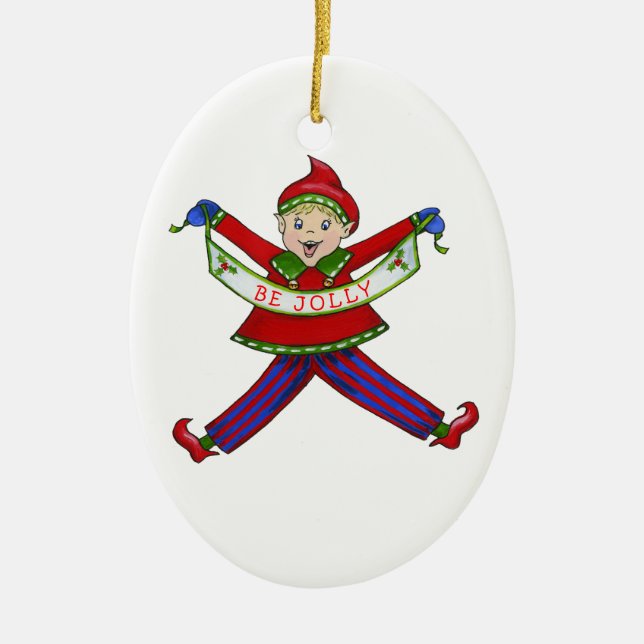 Jingle Elves "Jolly" Ceramic Tree Decoration (Front)