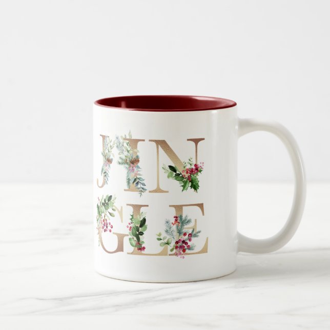 Jingle faux gold florals christmas winter holiday Two-Tone coffee mug (Right)