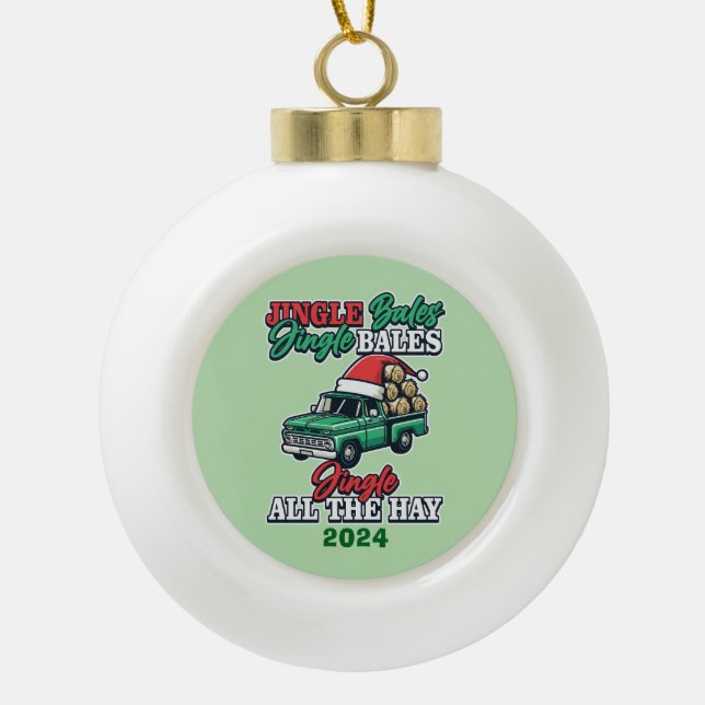 Jingle Hay Bales Ceramic Ball Christmas Ornament (Front)