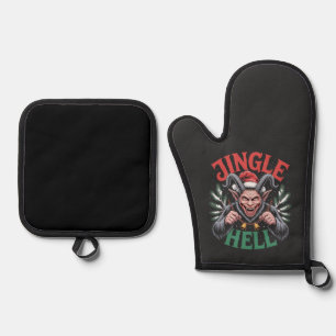 Jingle Hell Christmas Krampus Evil Xmas  Oven Mitt & Pot Holder Set