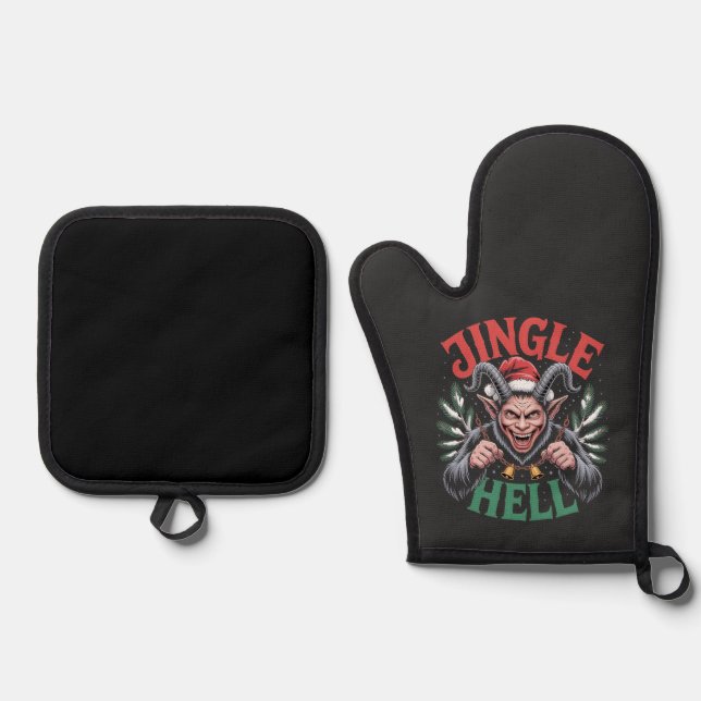 Jingle Hell Christmas Krampus Evil Xmas  Oven Mitt & Pot Holder Set (Front)