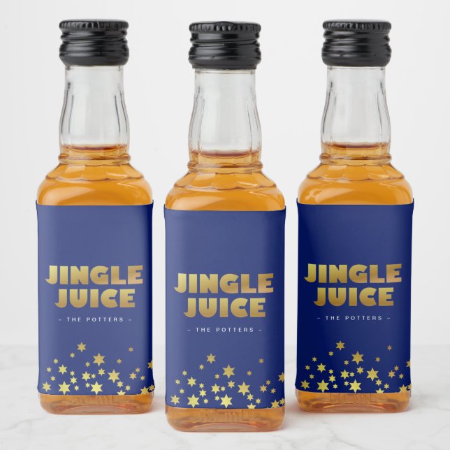Jingle Juice | Fun Christmas Blue & Gold Liquor Bottle Label (Bottles)