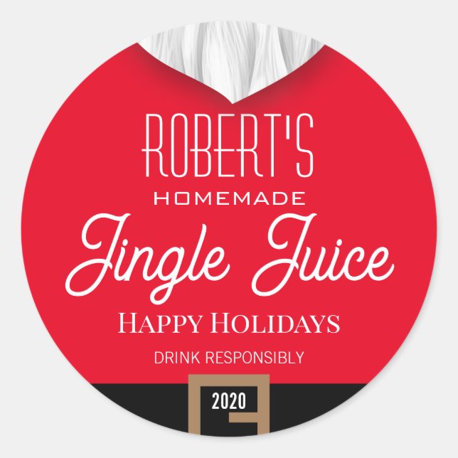 Jingle Juice Personalised Classic Round Sticker (Front)