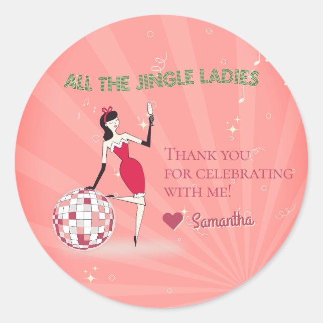 Jingle Ladies Night Out Retro Disco Ball Holiday Classic Round Sticker (Front)