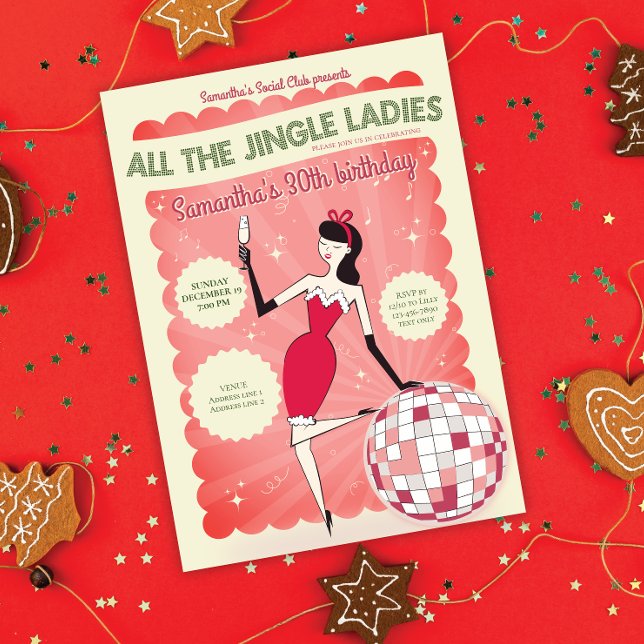 Jingle Ladies Night Out Retro Disco Ball Holiday Invitation (Jingle Ladies Night Out Retro Disco Ball Holiday Invitation Bridal Shower Birthdays Ladies Night Out)