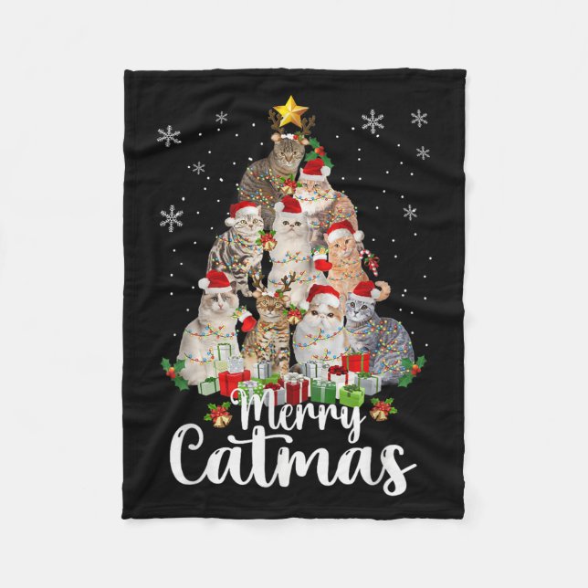 Jingle Meow Funny Cats Christmas Tees For Cat Love Fleece Blanket (Front)