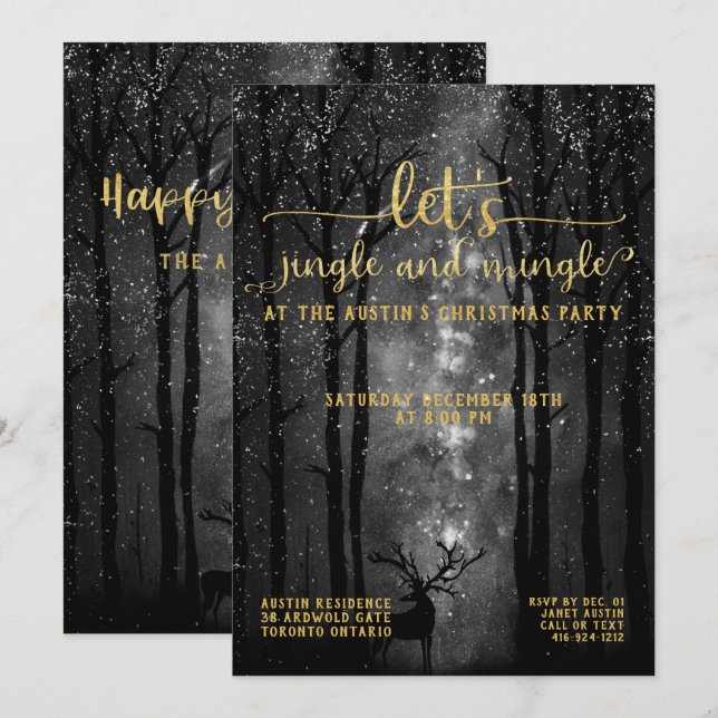 Jingle & Mingle Celestial Woodland Holiday Party Invitation (Front/Back)
