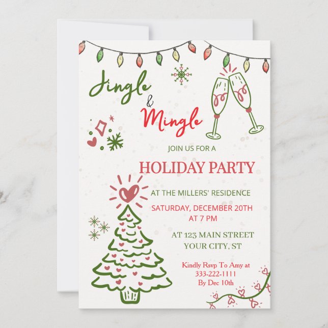 Jingle & Mingle Christmas  Holiday Party  Invitation (Front)