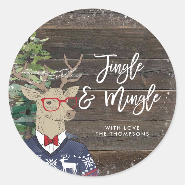 jingle mingle christmas jumper deer classic round sticker (Front)
