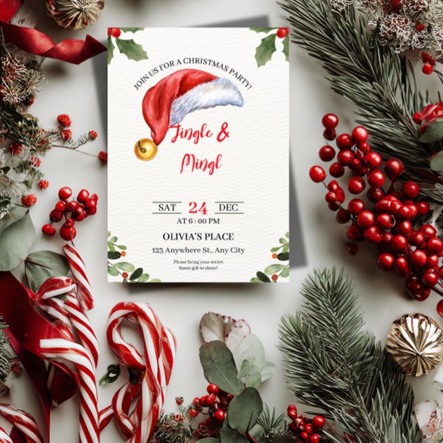 Jingle & Mingle Christmas Party Invitation  ("Jingle, Mingle & Swap Gifts! 🎄 The perfect, customizable invite for your Friendsmas & Secret Santa)