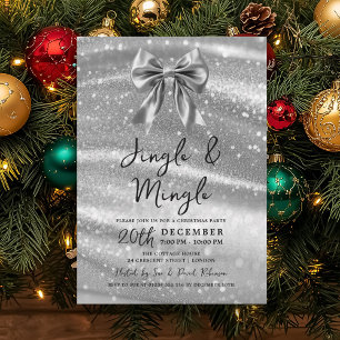 Jingle Mingle Christmas Party Silver Bow  Invitation