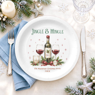 Jingle & Mingle Christmas Wine Party Paper Plate