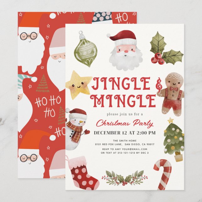 Jingle & Mingle Cute Christmas Holiday Party Invitation (Front/Back)