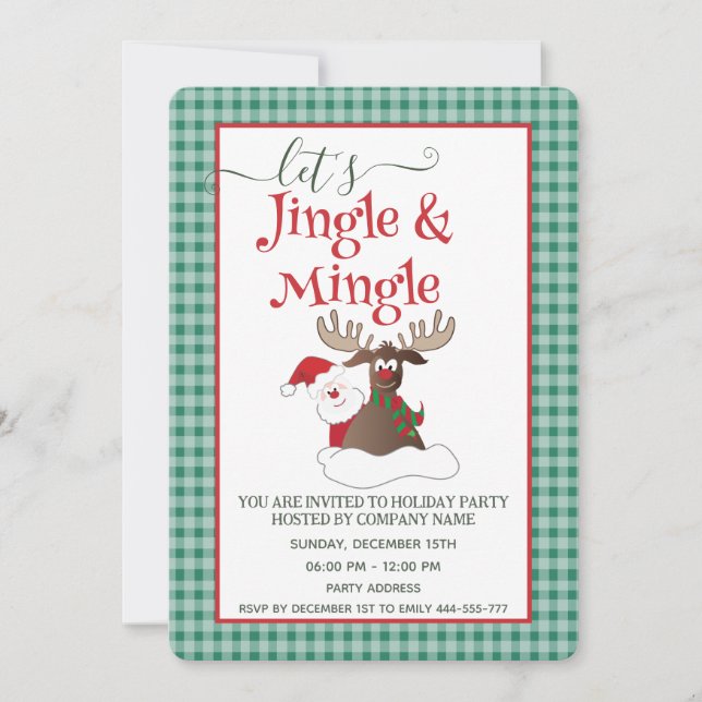 Jingle Mingle funny Santa reindeer  holiday party Invitation (Front)