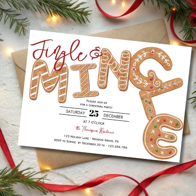 Jingle & mingle gingerbread letter Christmas party Invitation (Creator Uploaded)
