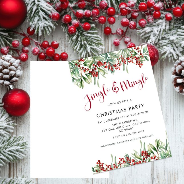 Jingle & Mingle Holiday Greenery Christmas Party Invitation (Creator Uploaded)