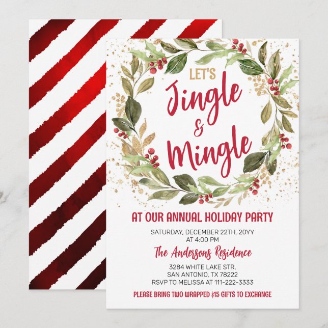 Jingle & Mingle Holiday Party Christmas Dinner Invitation (Front/Back)