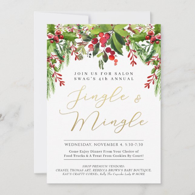 Jingle & Mingle In Fresh Garland Event Invitation (Front)
