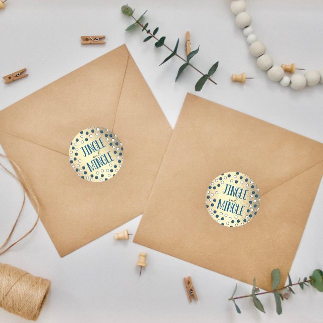 Jingle & Mingle Modern Holiday Party Classic Round Sticker (Creator Uploaded)