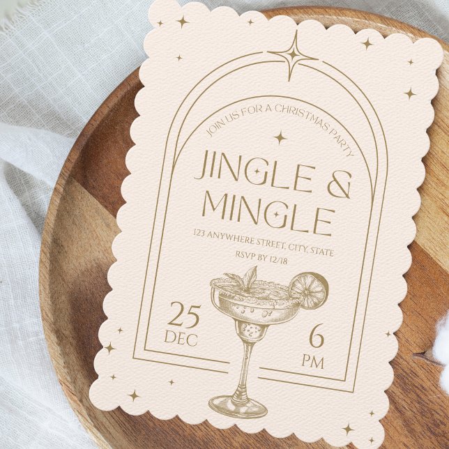 Jingle & Mingle Vintage Cocktail Christmas Party Invitation (Retro Vintage Christmas Cocktail Party Invitation)