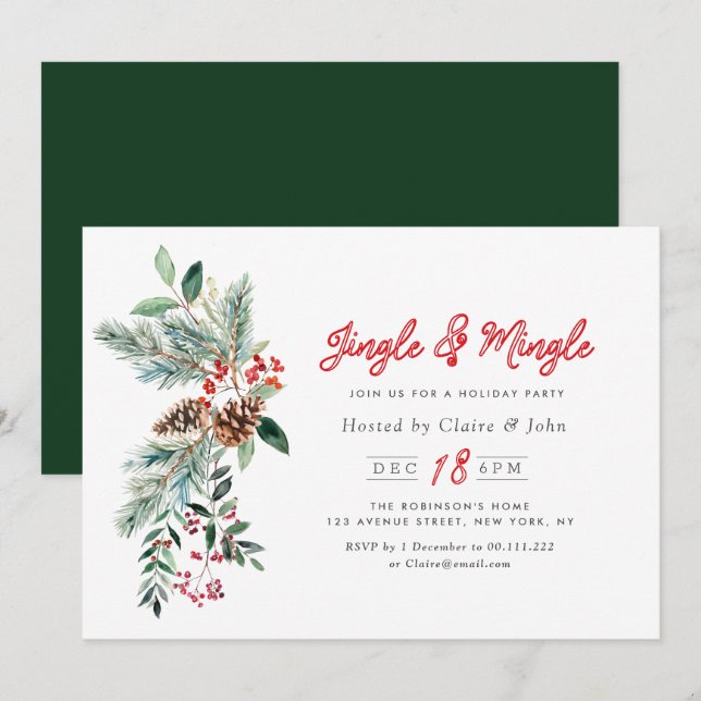 Jingle & Mingle winter foliage christmas party Invitation (Front/Back)