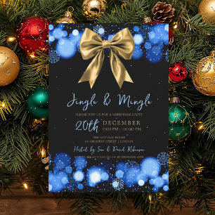 Jingle Mingle Xmas Party Winter Gold Bow Navy  Invitation