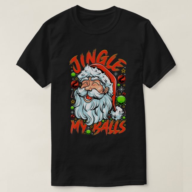 Jingle My Balls Check Out Hipster Funny Santa Humo T-Shirt (Design Front)