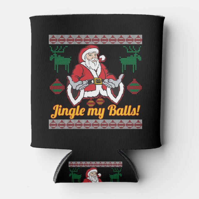 Jingle My Balls Santa Claus Ugly Christmas Sweater Can Cooler (Front)