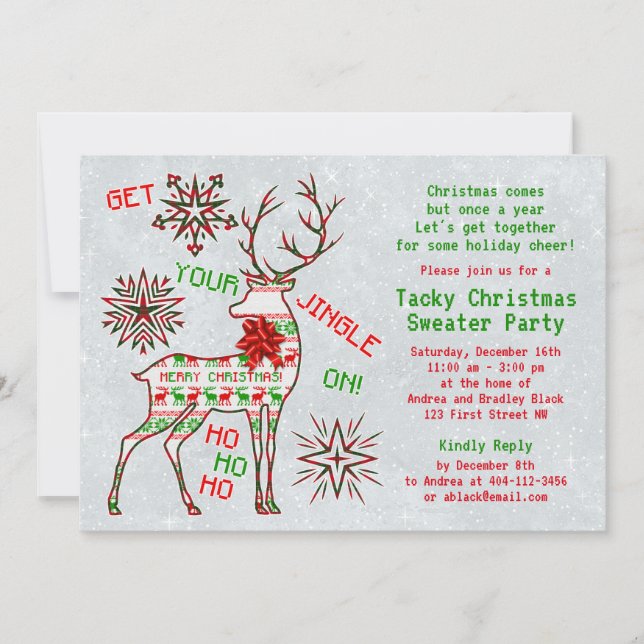 Jingle On Ugly Christmas Sweater Party Invitation (Front)