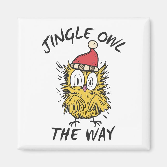 Jingle Owl the way Funny Santa Owl Magnet (Front)
