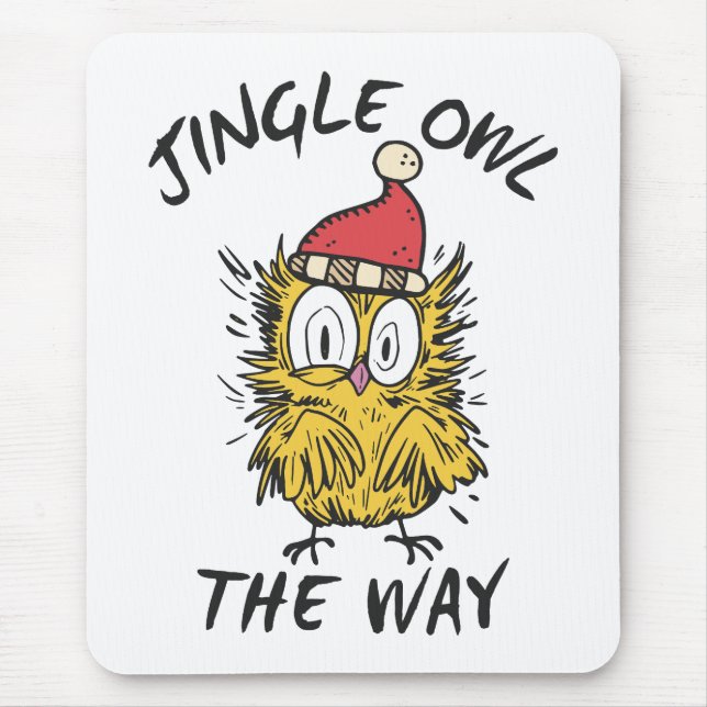 Jingle Owl the way Funny Santa Owl Mouse Mat (Front)