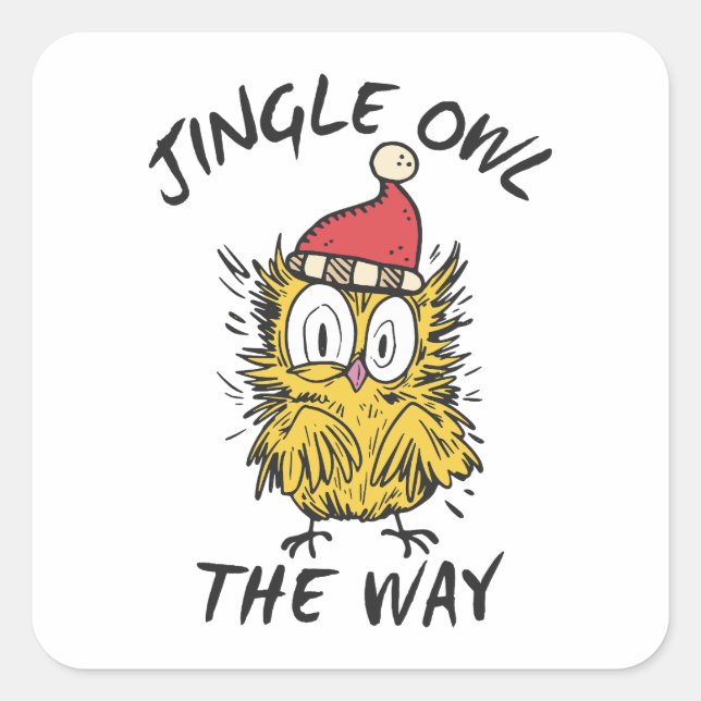 Jingle Owl the way Funny Santa Owl Square Sticker (Front)