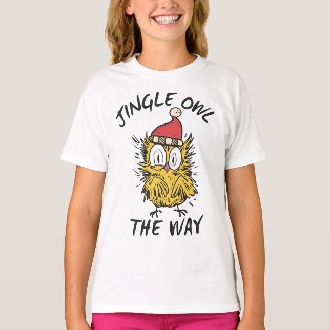 Jingle Owl the way Funny Santa Owl T-Shirt (Front)