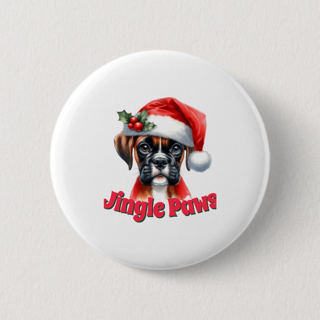 Jingle Paws And Boxer Dog Joy  6 Cm Round Badge (Front)