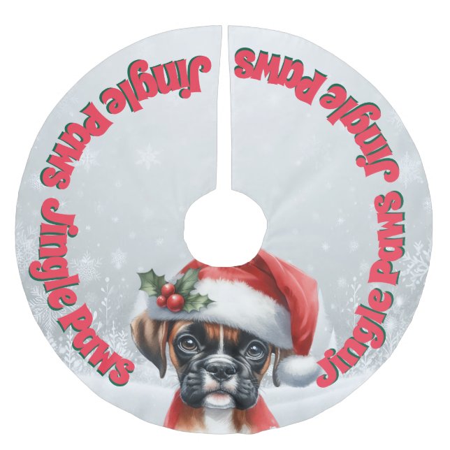 Jingle Paws and Boxer Dog Joy  Brushed Polyester Tree Skirt (Front)