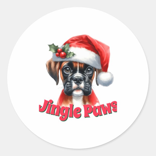Jingle Paws And Boxer Dog Joy  Classic Round Sticker (Front)