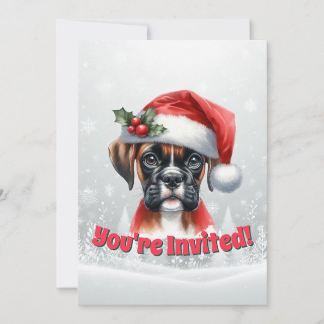 Jingle Paws and Boxer Dog Joy Holiday Party Invitation (Front)