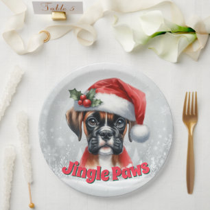 Jingle Paws and Boxer Dog Joy  Paper Plate