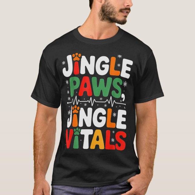 Jingle Paws Jingle Vitals Funny Vet Nurse Xmas  T-Shirt (Front)