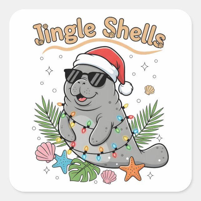 Jingle Shells Tropical Santa Manatee Christmas Square Sticker (Front)