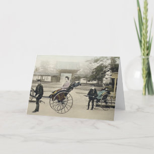 'Jinrikisha' in front of a temple, c.1880 (hand co Card