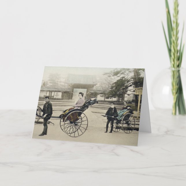 'Jinrikisha' in front of a temple, c.1880 (hand co Card (Front)