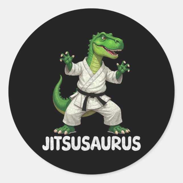 Jitsusaurus Dinosaur Karate Martial Arts Fun Enthu Classic Round Sticker (Front)
