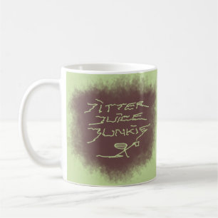 Jitter Juice Junkie - coffee art on green. Mug