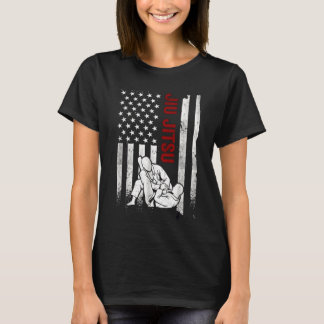 Jiu Jitsu American Flag Distressed USA Patriotic T-Shirt