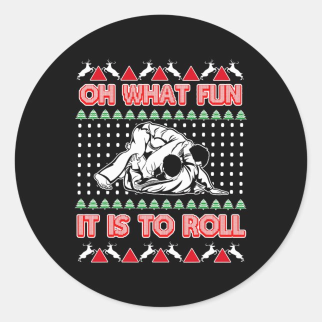 Jiu Jitsu Bjj Ugly Christmas Sweater Mma Funny Xma Classic Round Sticker (Front)