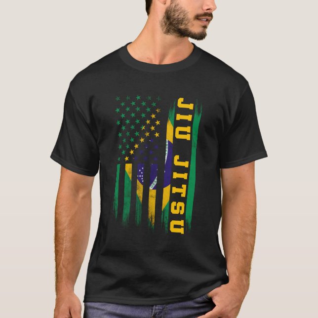 Jiu Jitsu Brazilian Bjj Brazil United States Flag T-Shirt (Front)
